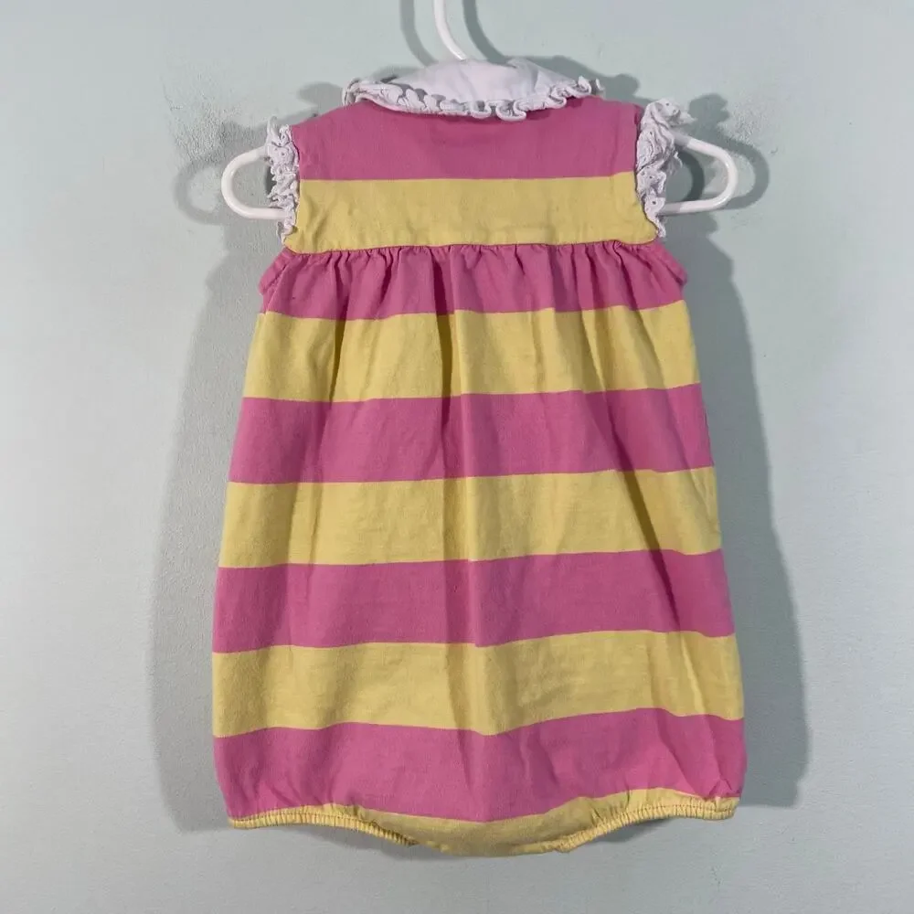 Ralph Lauren Pink & Yellow Ruffles Collared Sleeveless Romper Size 18M